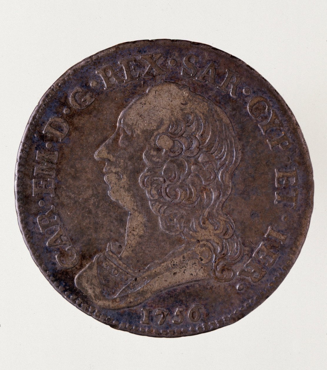Silver Italian coin (half ecu) from Sardinia kingdom: reign of Charles Emmanuel III of Sardinia. 1756. Naples, museo archeologico by Italian School