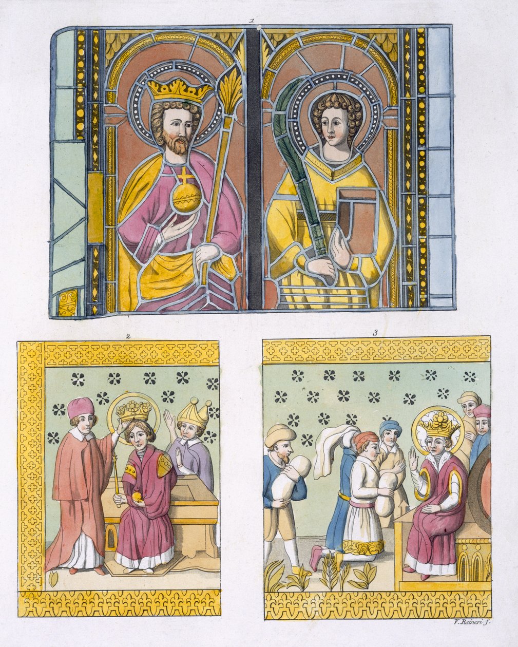 Stained Glass Decoration from Uppsala Old Church, plate 42 from Le Costume Ancien et Moderne by Jules Ferrario, published c.1820s-30s by Italian School