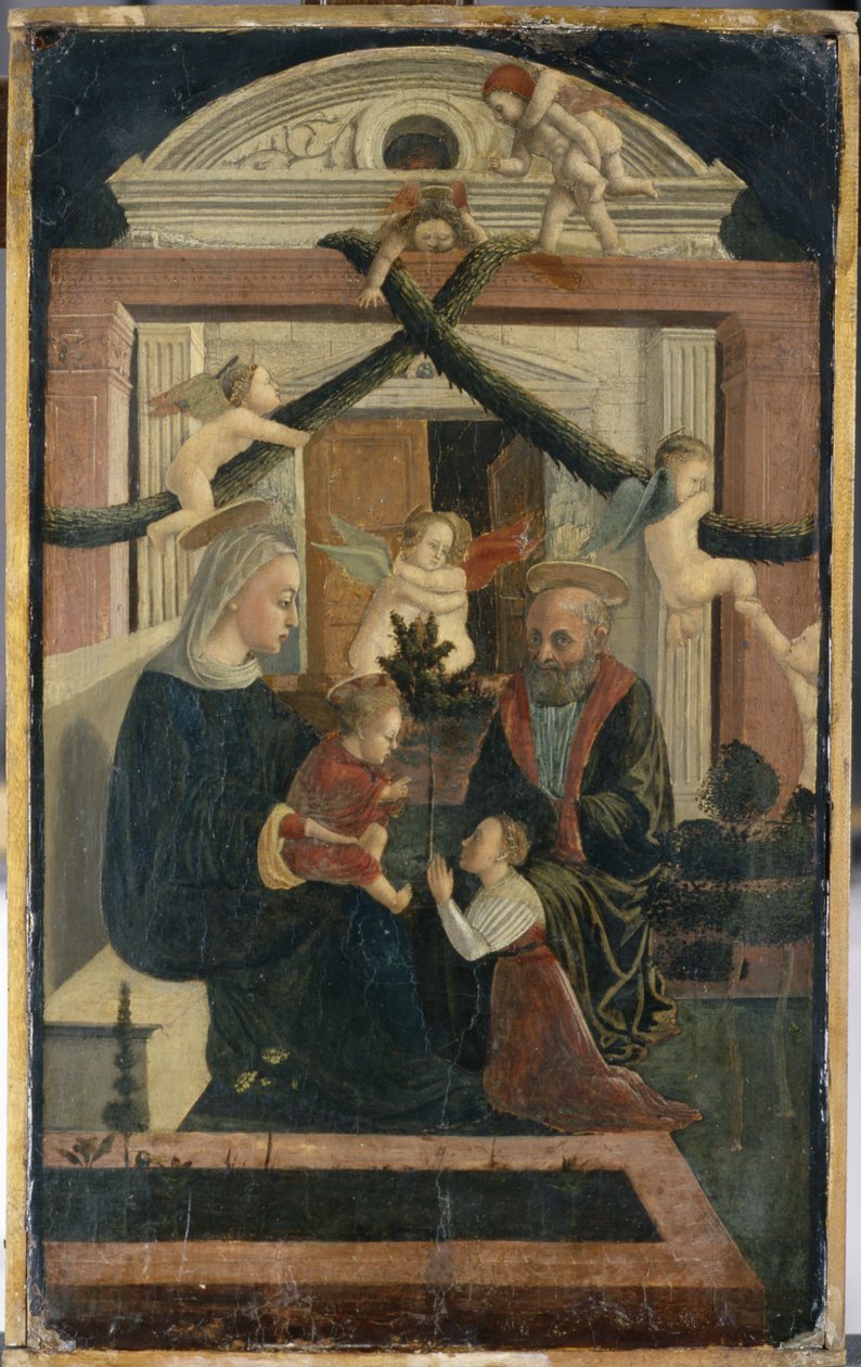 The Holy Family with donor in prayer and playing angels, c.1460 by Italian School