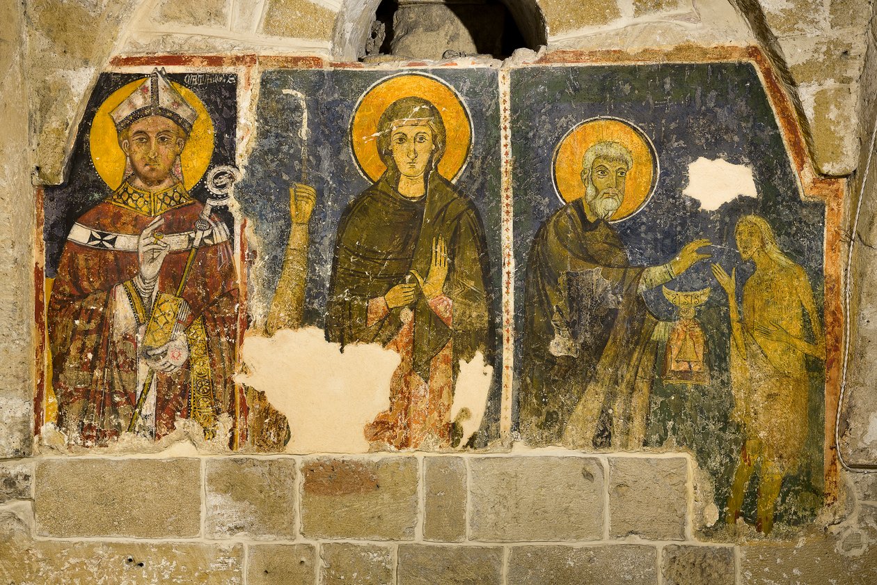 Triptych depicting San Cataldo, La Maddalena and San Zosimo administering communion to Santa Maria Egiziaca, Crypt of the Cathedral by Italian School