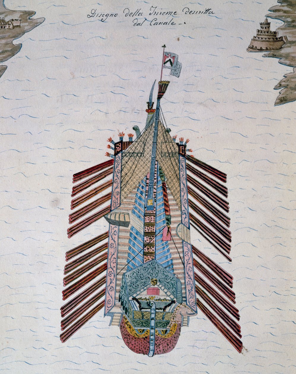 Trireme (ship with three banks of oars), from On maritime militia treatise, by Cristoforo Canal, Italy by Italian School
