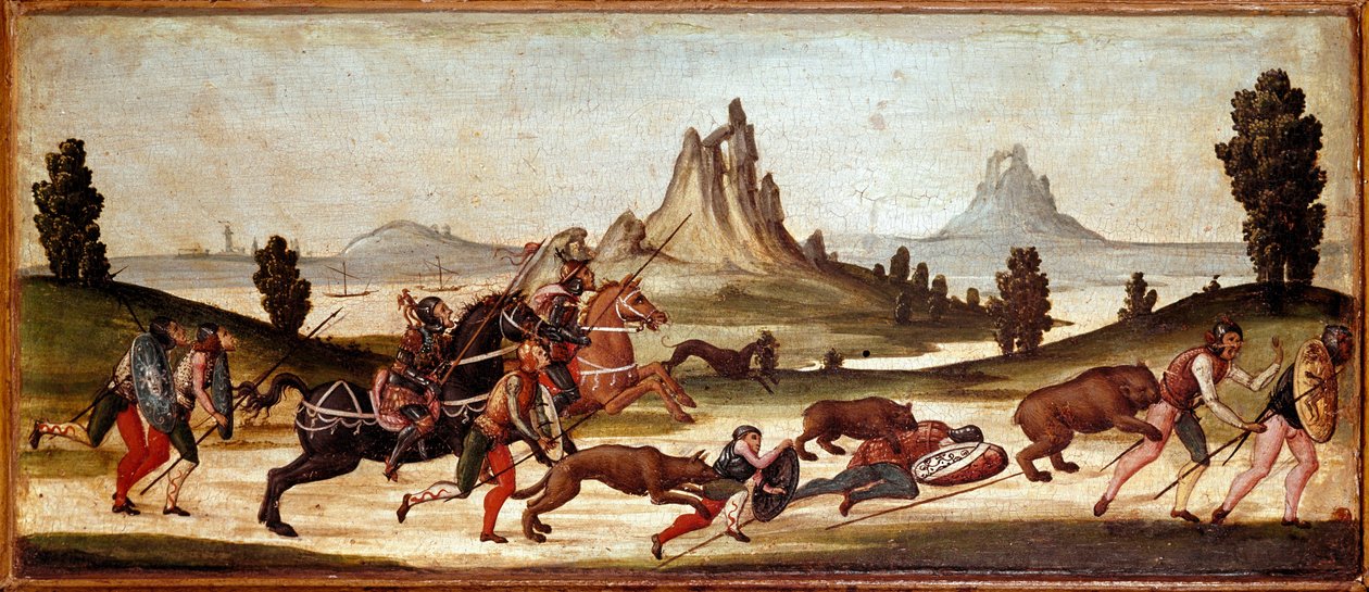 Wildlife Hunting Scene, painting of the Sienese school