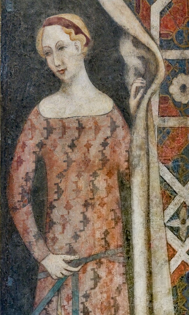 Woman Drawing a Drape with a Geometrical Pattern, Beginning of 15th Century (fresco) by Italian School