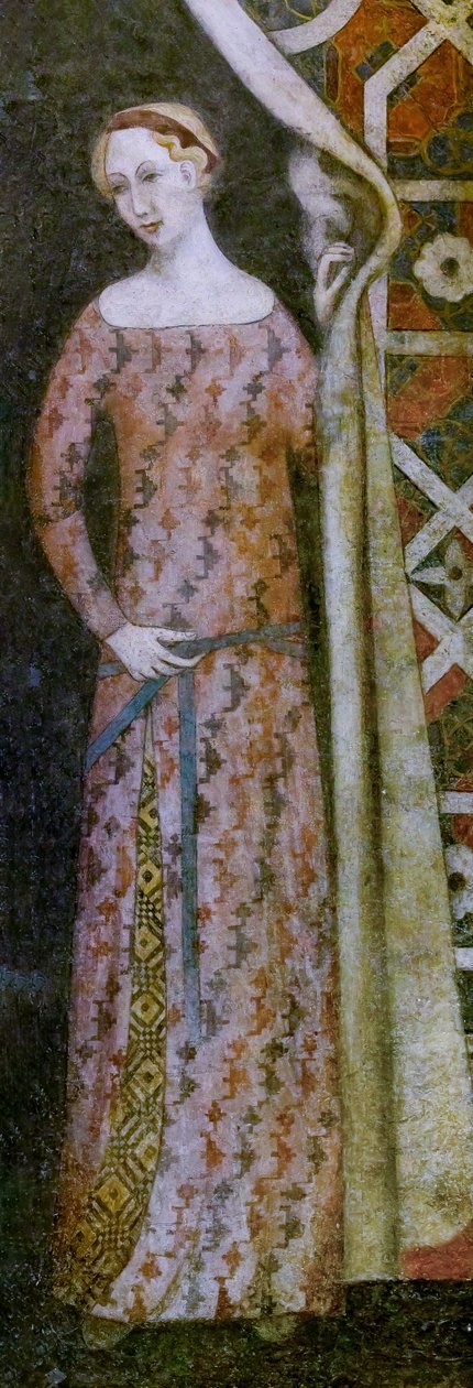 Woman Drawing a Drape with a Geometrical Pattern, Beginning of 15th Century by Italian School