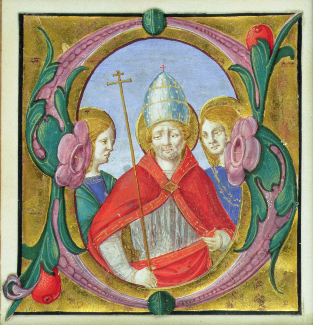 Historiated Initial S Depicting St. Gregory and Two Saints by Italian School Italian School