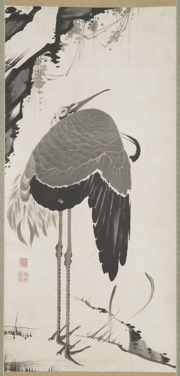 Cranes, One of a Pair, Hanging Scroll, Edo Period by Ito Jakuchu