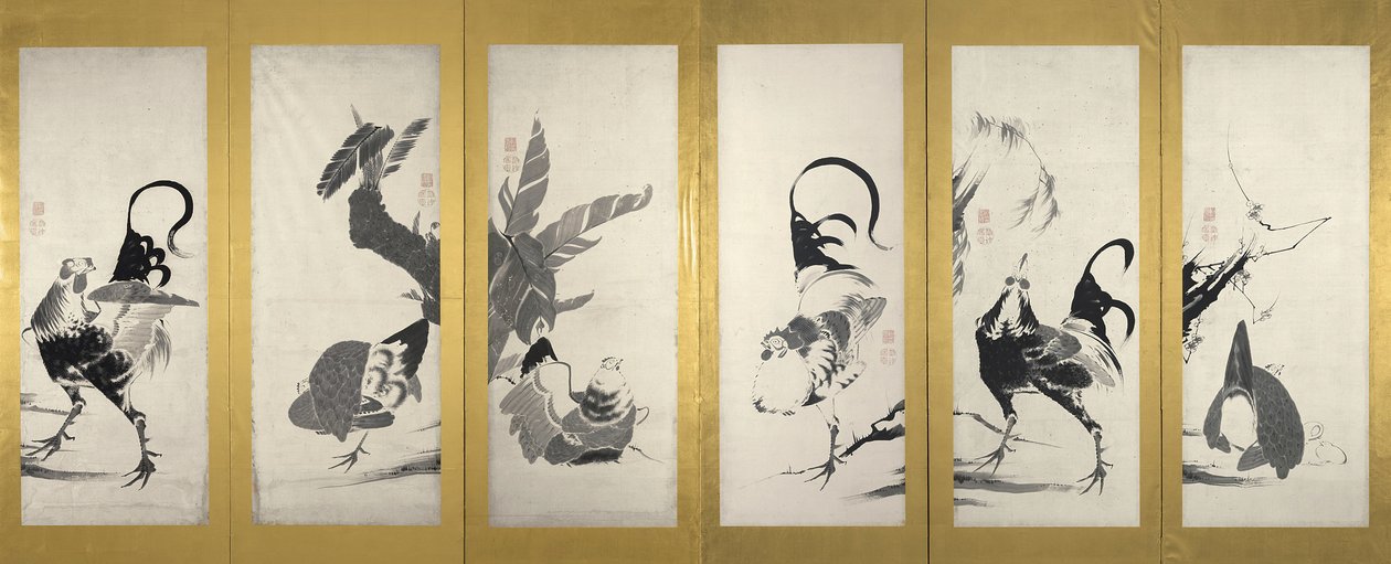 One of a Pair of Folding Screens by Ito Jakuchu