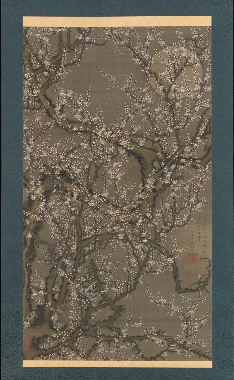 White Plum Blossoms and Moon, 1755 by Ito Jakuchu