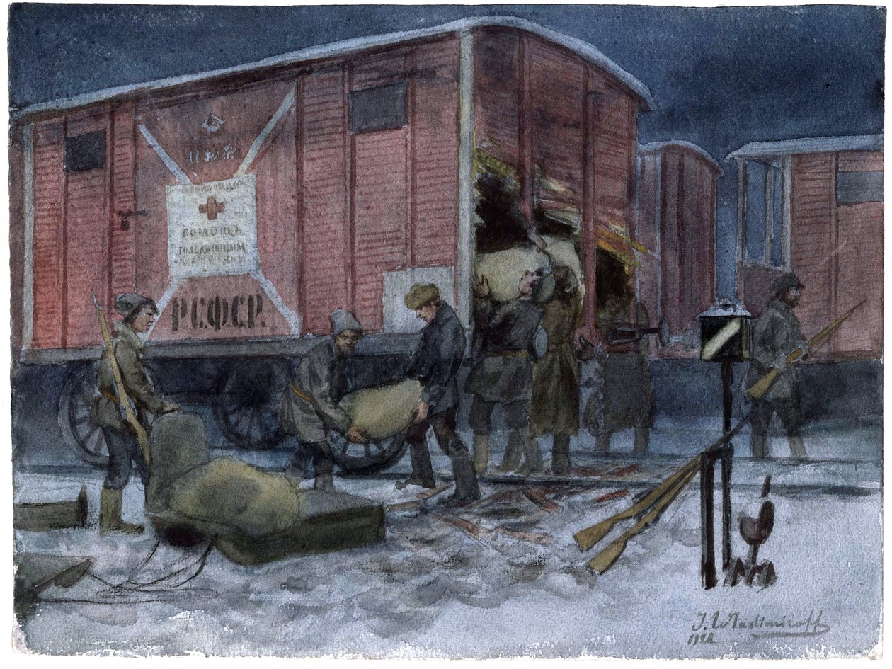 Soldiers Plundering a Railway Wagon (from the series of watercolors Russian Revolution) by Ivan Alexeyevich Vladimirov