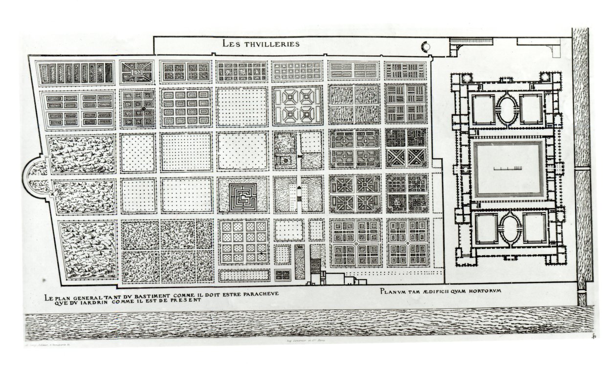 Plan of the Palace and Garden of the Tuileries in Paris in the 16th Century, published by A. Levy, 19th Century by J. Androuet Ducerceau