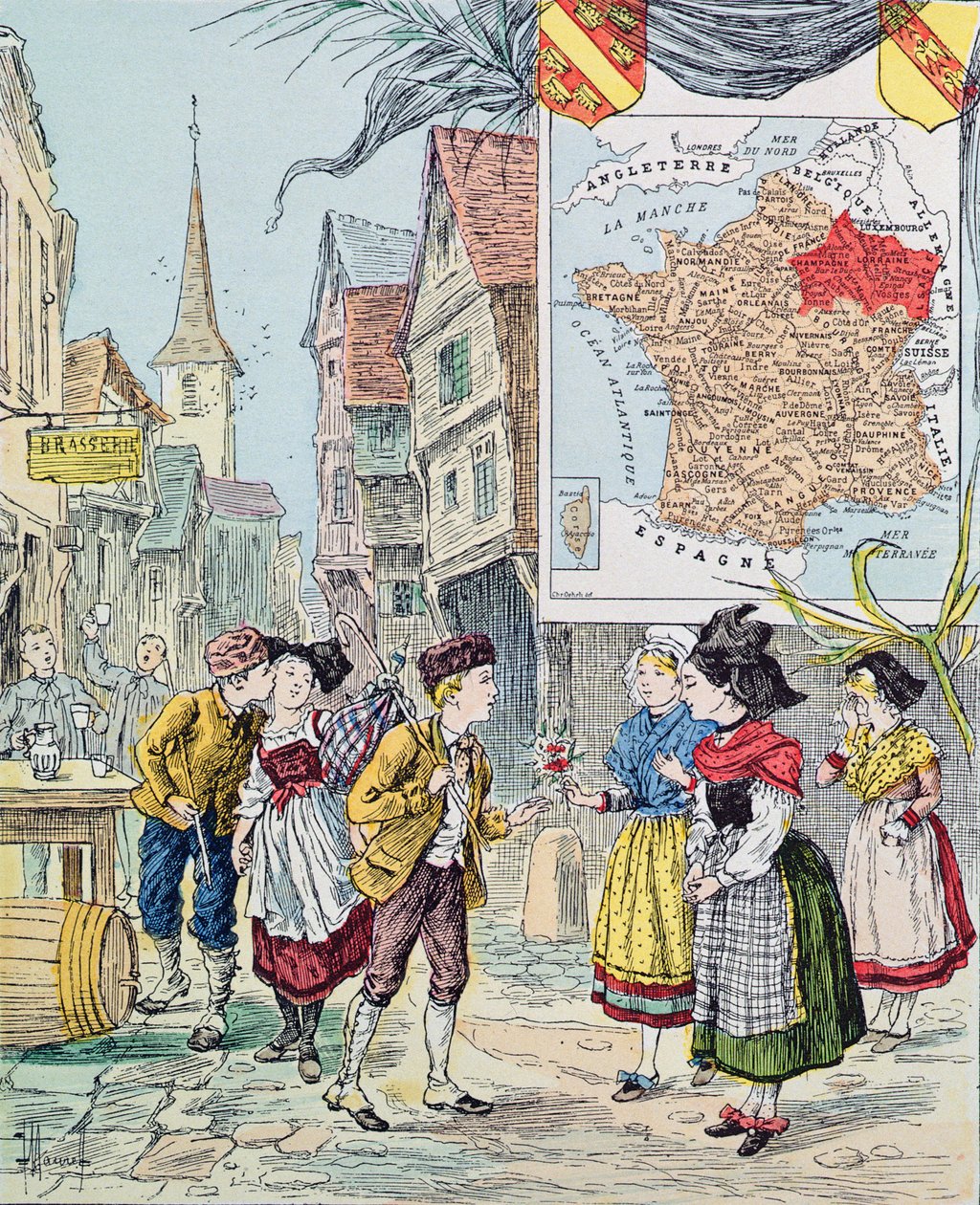 Alsace-Lorraine, Illustration for Le Tour de France by Marie de Grandmaison, 1893 by J. Maurel