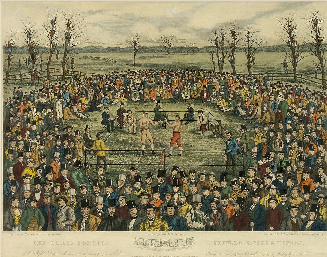 The Great Contest between Sayers and Heenan for 200 Pounds a Side, Engraved by J. R. Mackrell and J.B. Rowbotham by J.B. and Brown J. Rowbotham