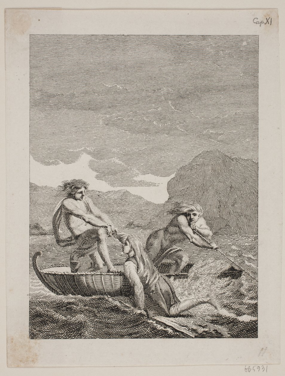 The Shipwrecked Niels Klim Rescued by Two Qvamites in a Willow Boat by J.F. Clemens