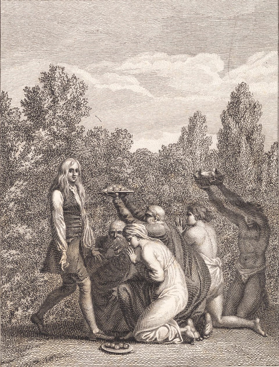 Niels Klim Honored by the Qvamites, Bringing Him Gifts and Kneeling Before Him by J.F. Clemens