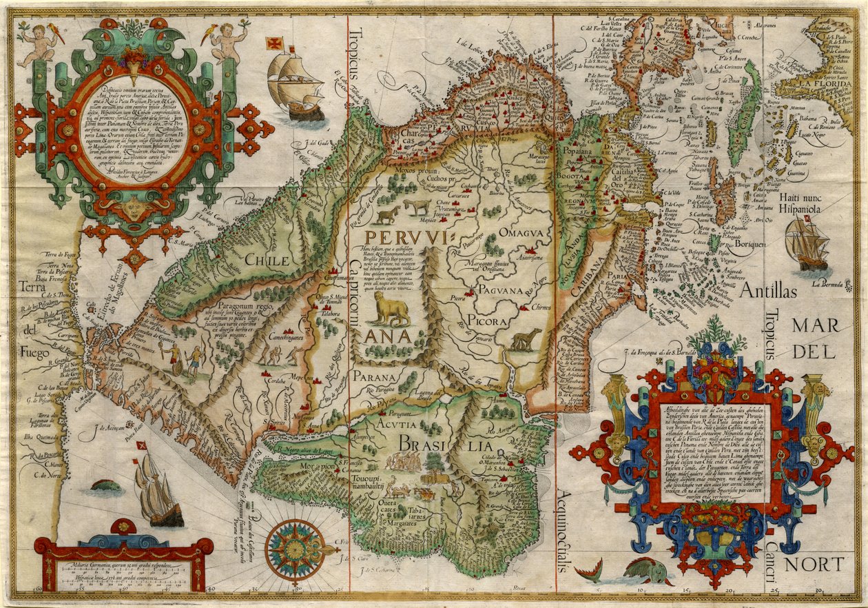 Delineatio Omnium Orarum Totius Australis Parties Americae… by J.H. & van Langren A.F. (1571-1644) Linschoten