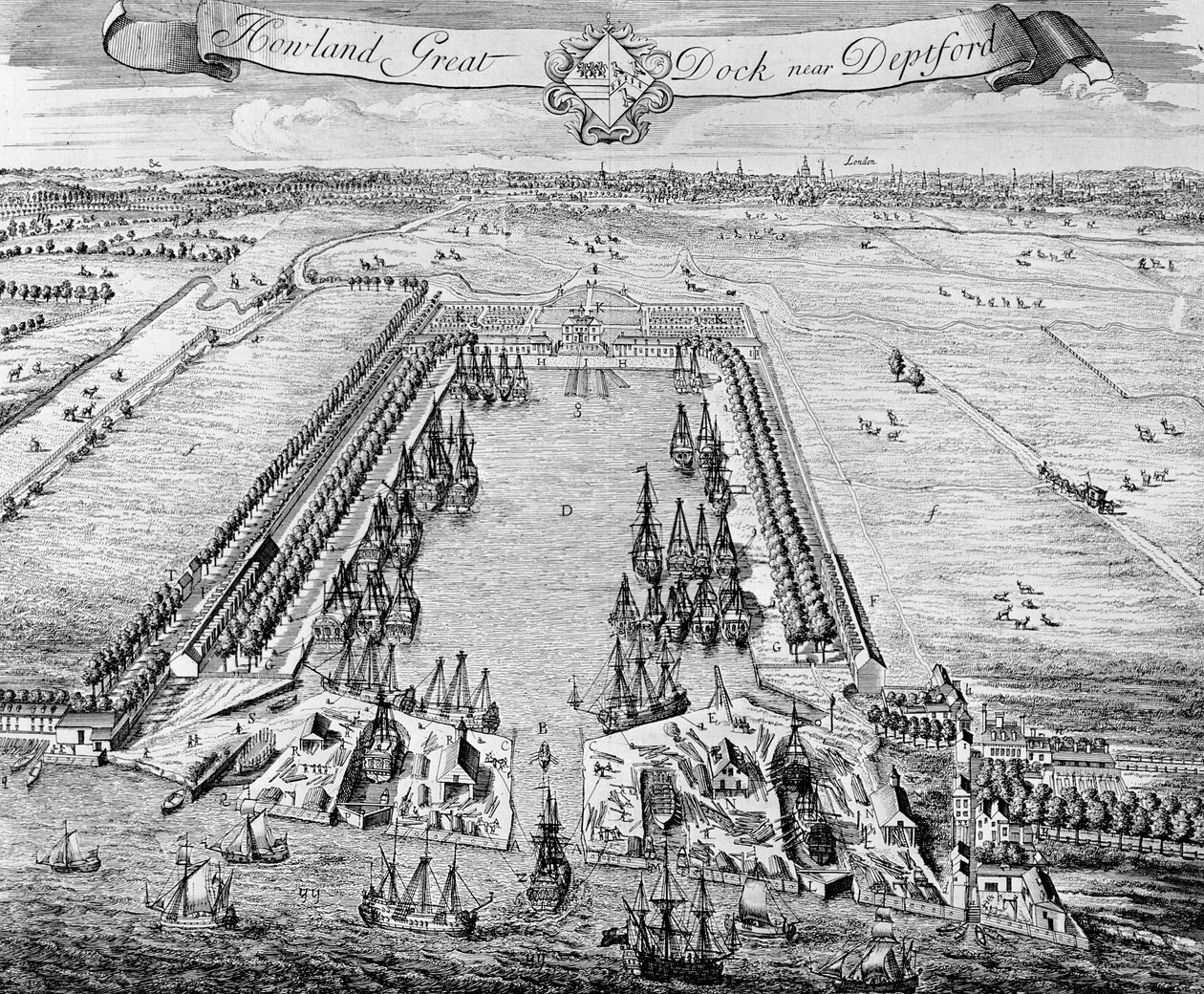 Howland Great Dock, near Deptford, c.1715-20 by J. Badslade