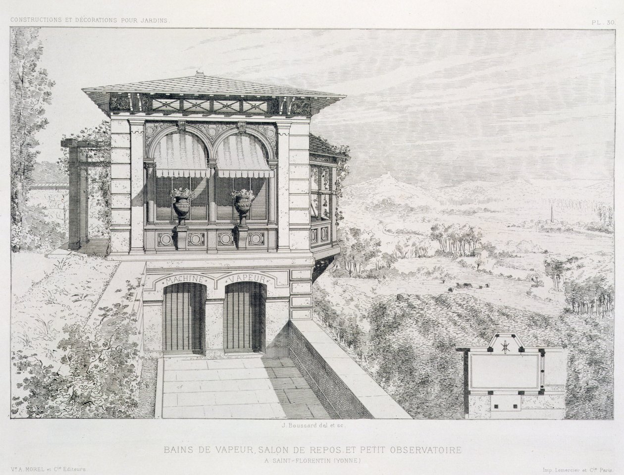 Steam Baths, Observatory Above, from a Volume of Designs by Various Architects, Pub. Morel & Cie, Paris by J. Boussard