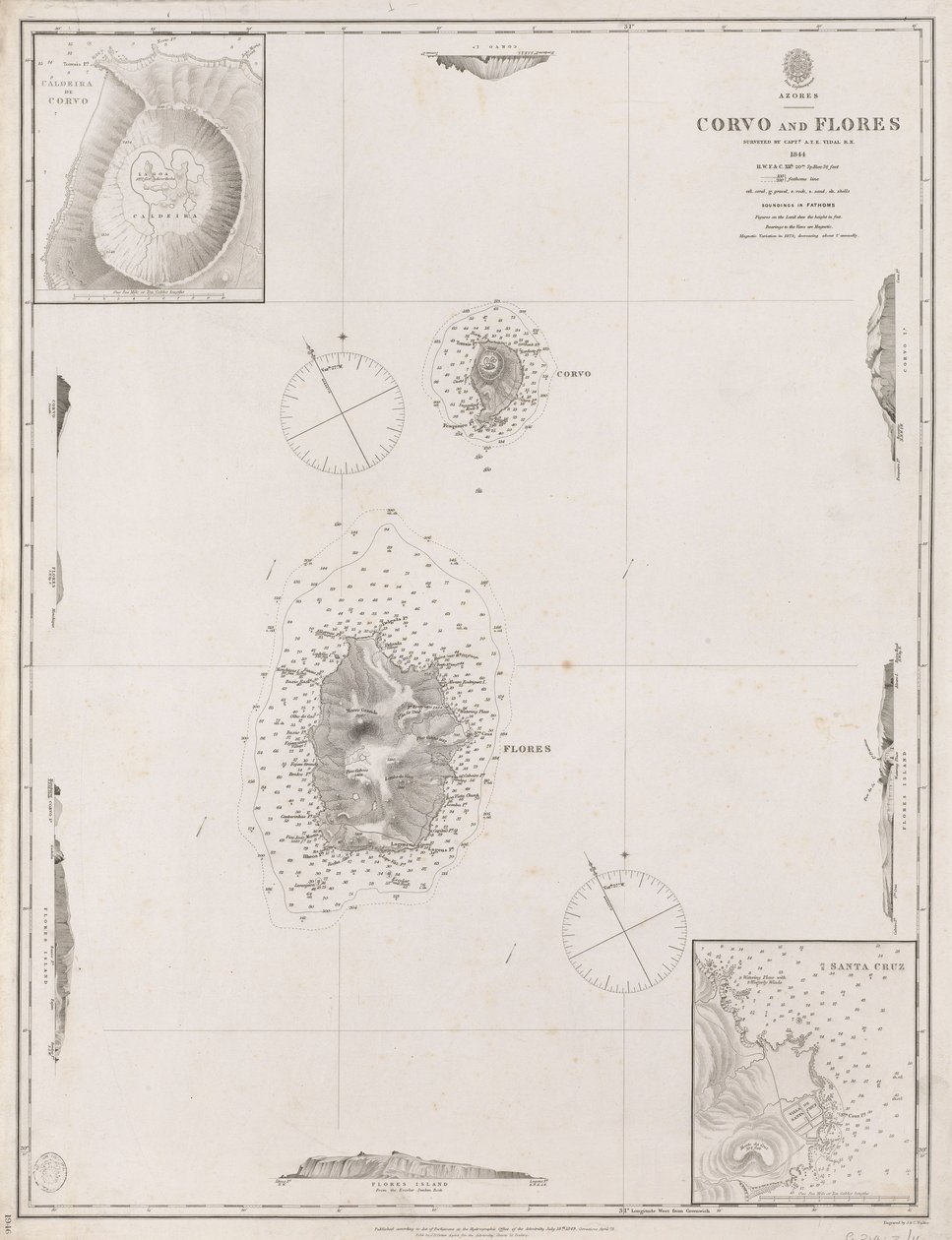 Azores Corvo and Flores, Surveyed by Capt. A.T.E Vidal R.N 1844 by J. & C. Walker