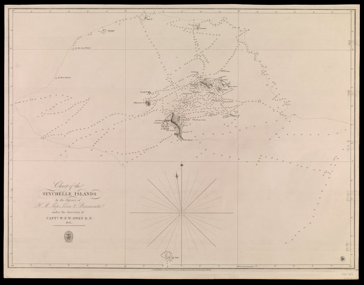 Chart of the Seychelle Islands by the Officers of H.M. Ships Leven and Barracouta under the Direction of Capt. W.F.W. Owen R.N. 1825 by J. & C. Walker