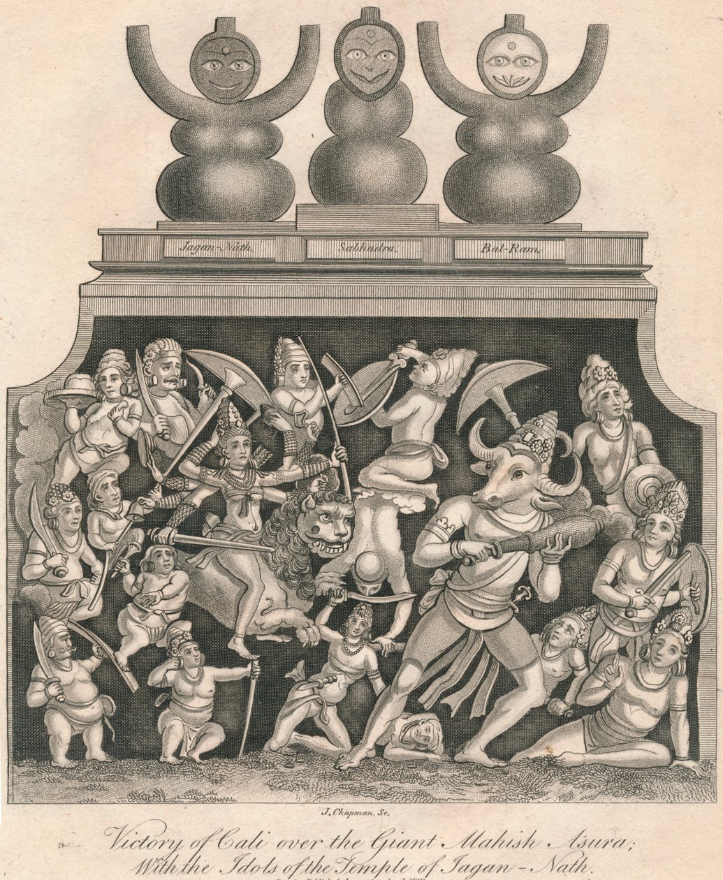 Victory of Kali over the Giant Mahish Asura, With the Idols of the Temple of Jagan-Nath by J. Chapman