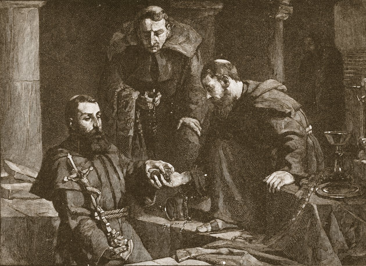Hiding Treasure at the Suppression of a Monastery, Illustration from The Church of England: A History for the People by H.D.M. Spence-Jones, pub. c.1910 by J. Cooke