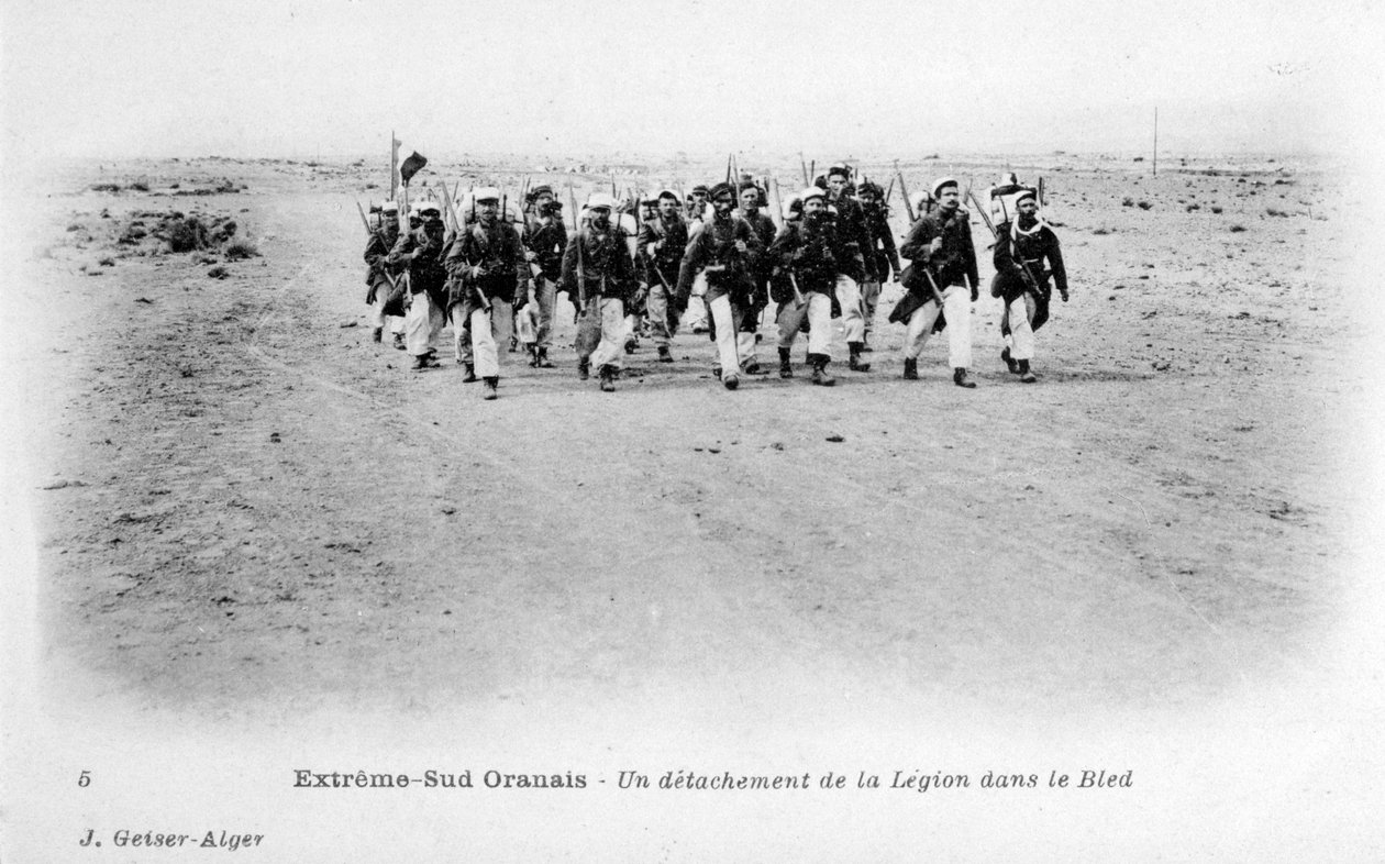 A detachment of the French Foreign Legion in the Sahara desert, Algeria, c1905 by J. Geiser