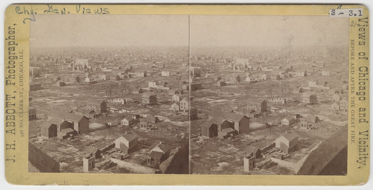 Stereograph of View North-Northwest from the Water Tower After the Chicago Fire of 1871, 1871 by J. H. Abbott