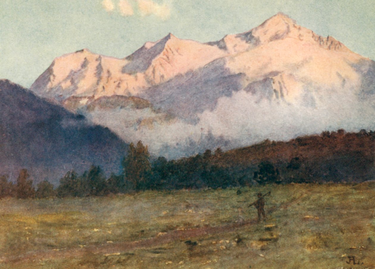 Sunset on Mont Blanc from above Geneva by J. Hardwicke Lewis
