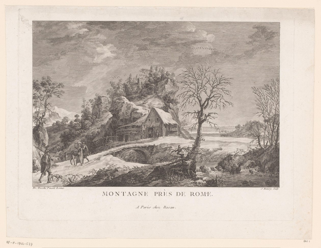 View of a House by a Bridge with Figures by J. Hémery