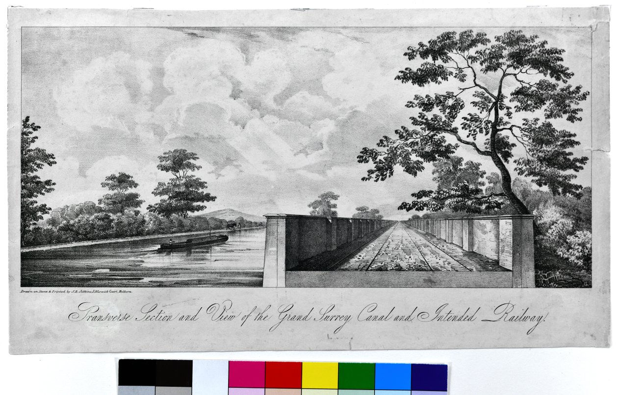 Transverse Section and View of the Grand Surrey Canal and Intended Railway, c.1835 by J. R. Jobbins