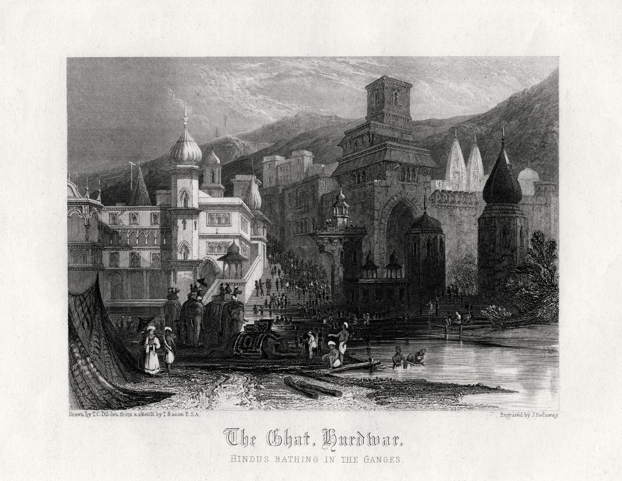 The Ghat, Hurdwar, Hindus Bathing in the Ganges by J. Redaway