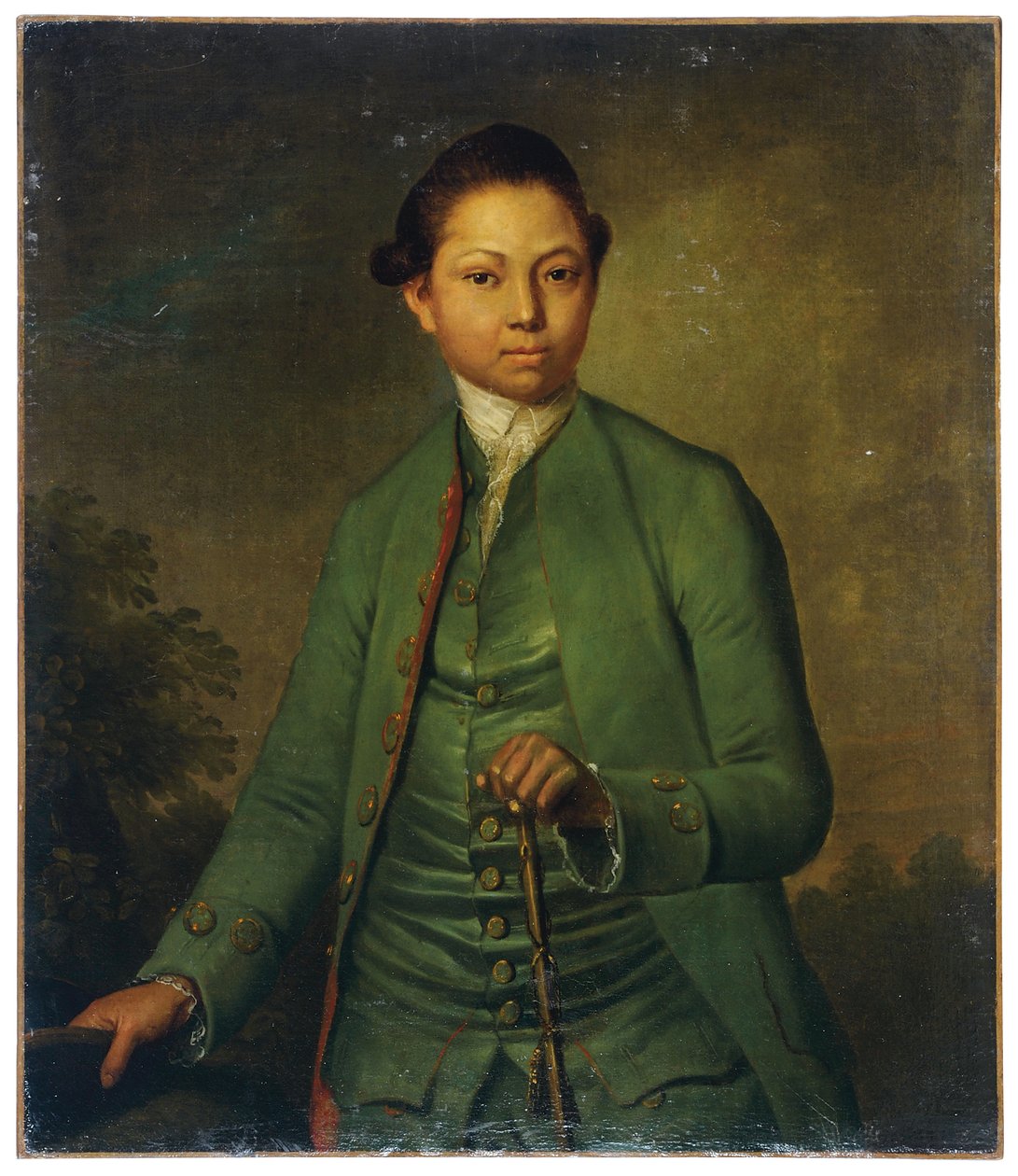 Portrait of a Young Man Wearing a Green Jacket Holding a Cane by J. Schult