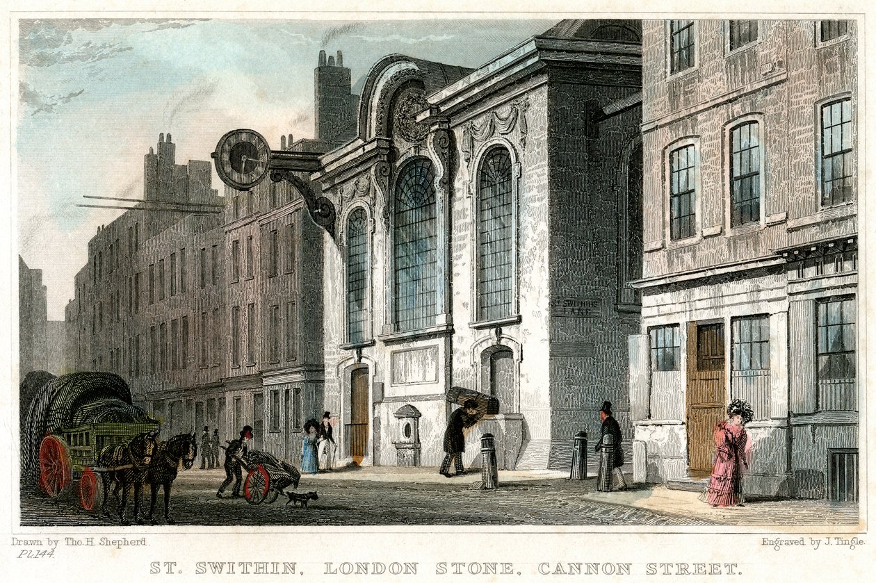 Church of St Swithin and the London Stone, Cannon Street, City of London by J. Tingle