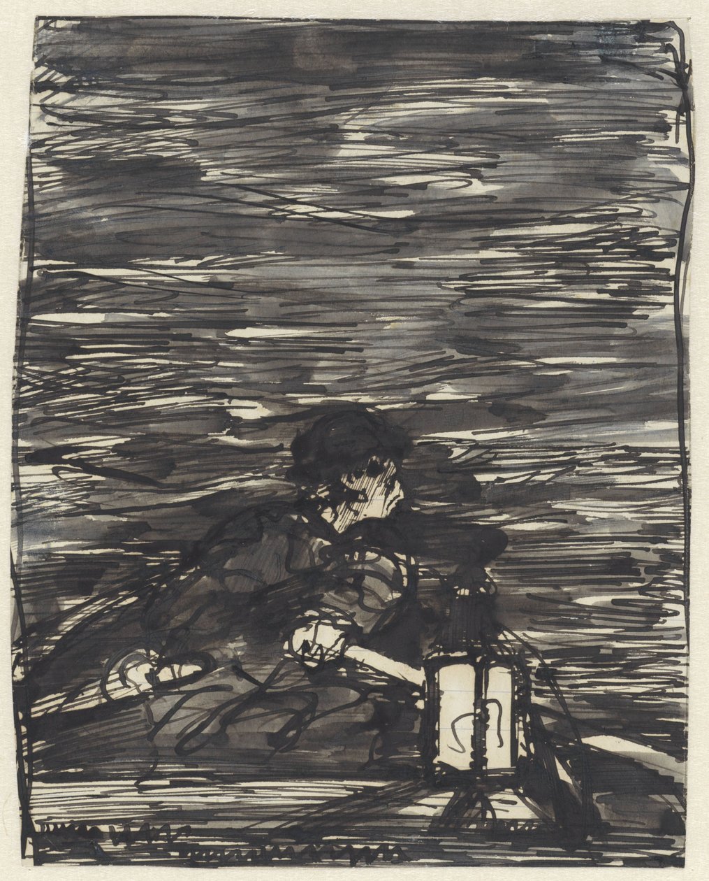 Rower in a Boat with Lantern at Night by Jac van Looij