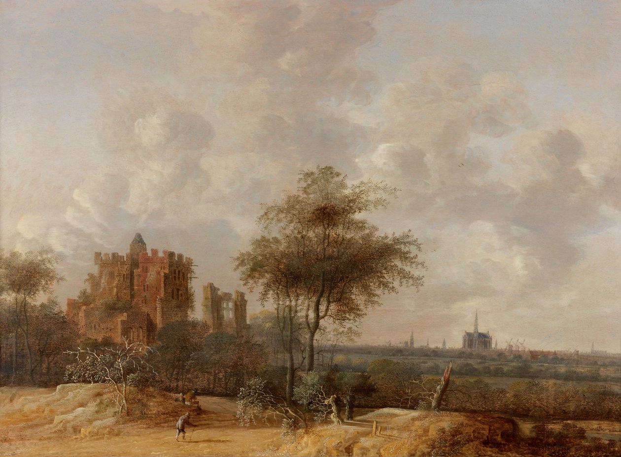 Landscape with the Ruined Castle of Brederode and a Distant View of Haarlem by Jacob van der Croos