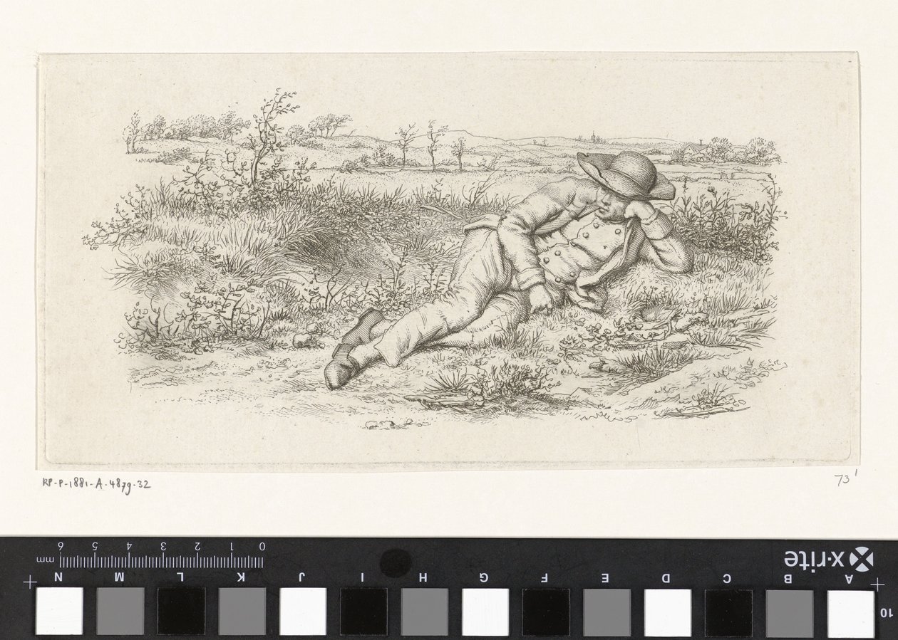 Reclining Man in a Landscape (series title: Study Prints / Etudes gravées) by Jacob Ernst Marcus