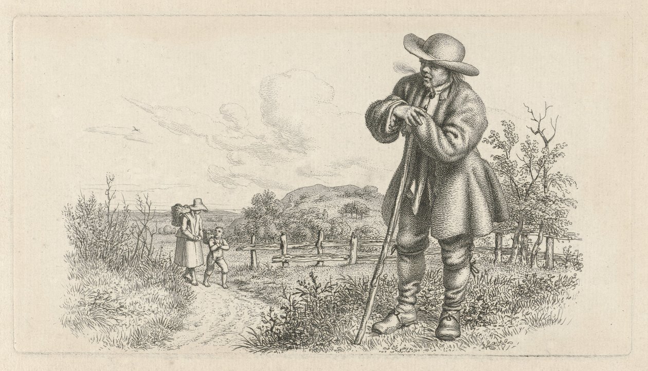 Man Leaning on a Stick and a Woman with a Child on a Country Road (series title: Study Prints / Etudes Gravées) by Jacob Ernst Marcus