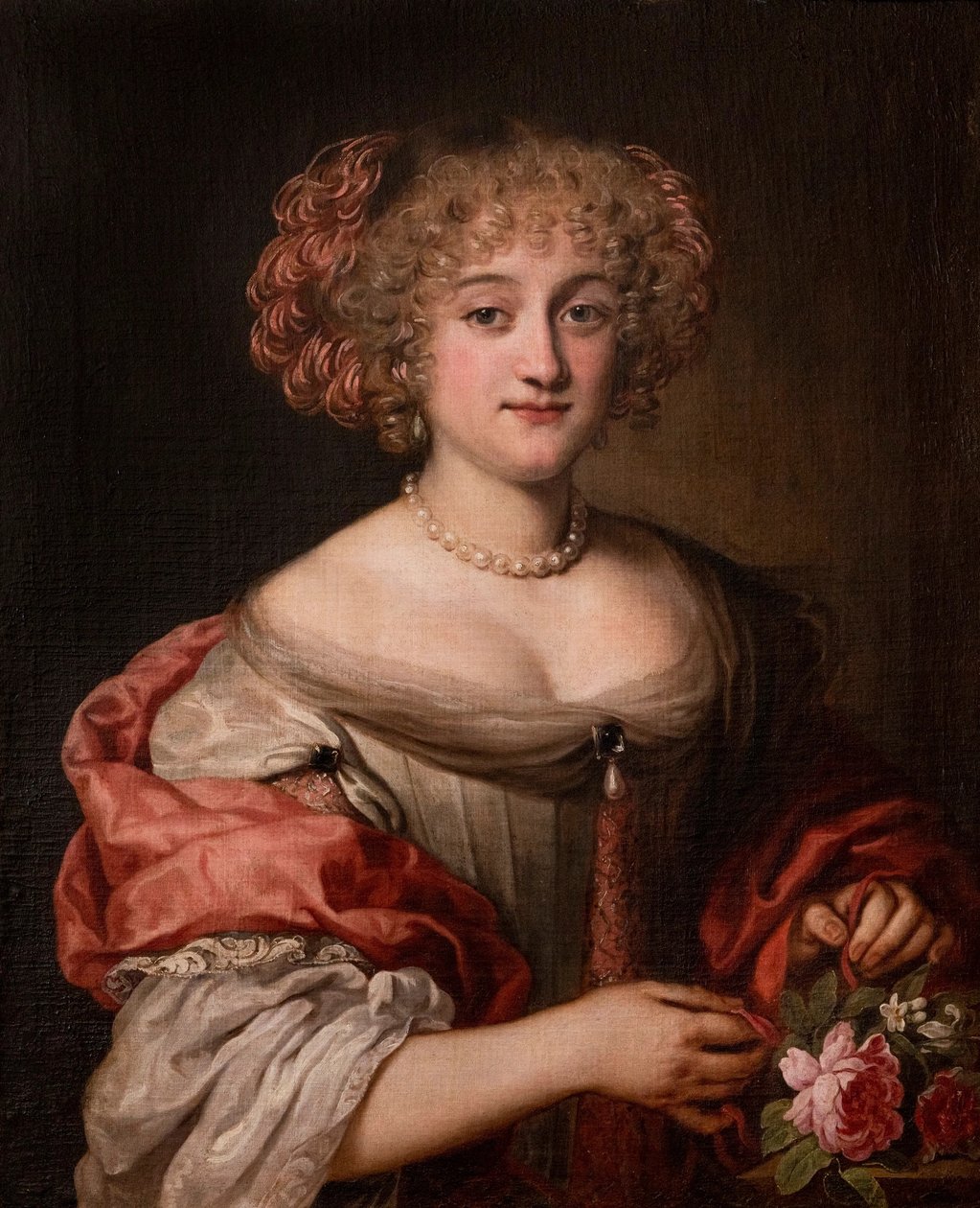 Portrait of a Lady of the Colonna Family, Half-Length, in a Dove-Grey Gown and Pink Silk Wrap by Jacob Ferdinand Voet