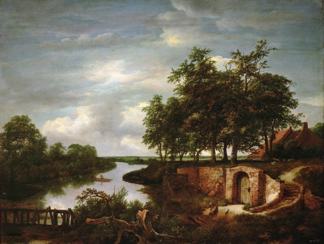 River Landscape with Cellar Entrance by Jacob van Ruisdael