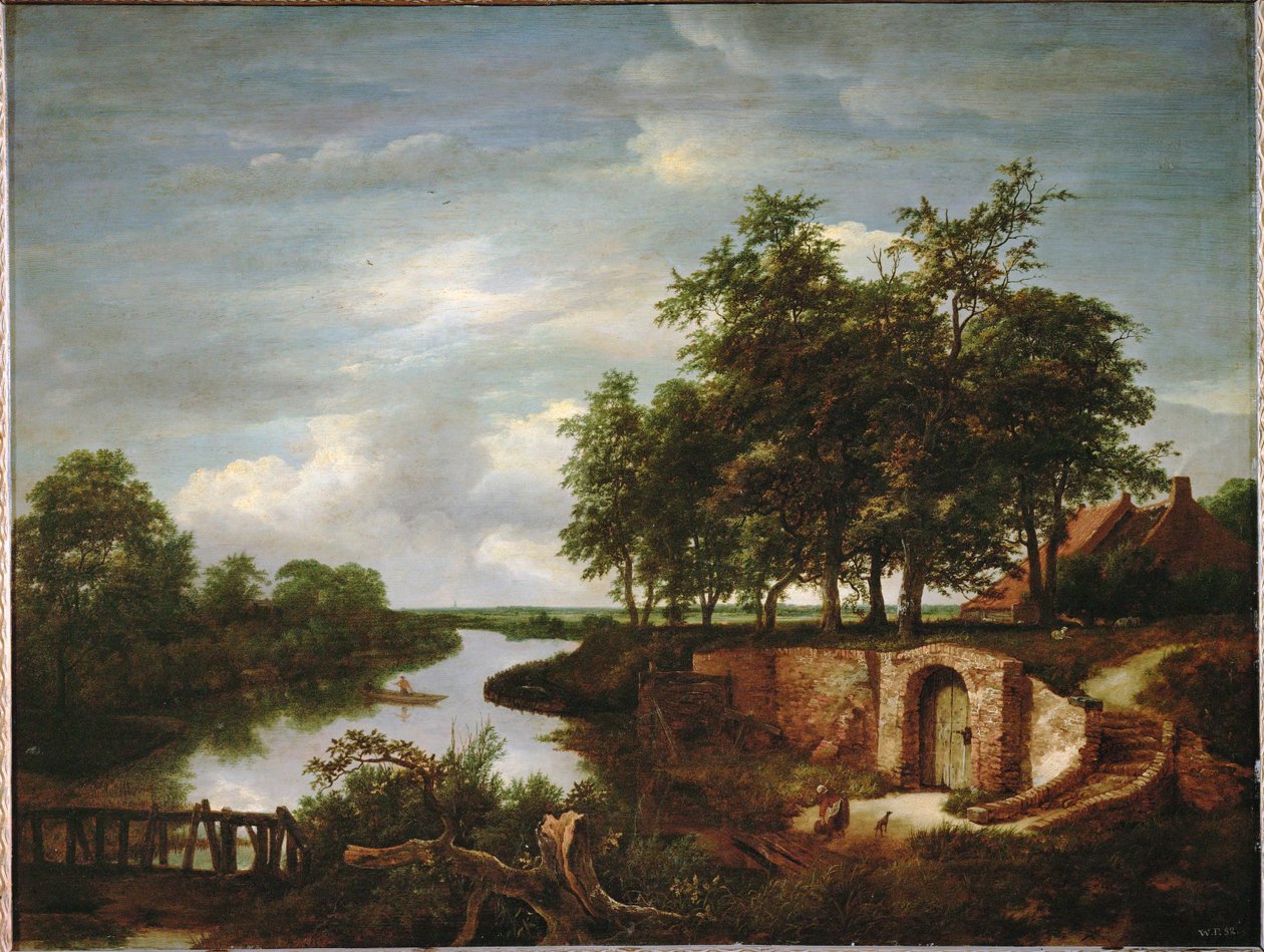 River Landscape and Entrance to a Cellar by Jacob Isaaksz. or Isaacksz. van Ruisdael