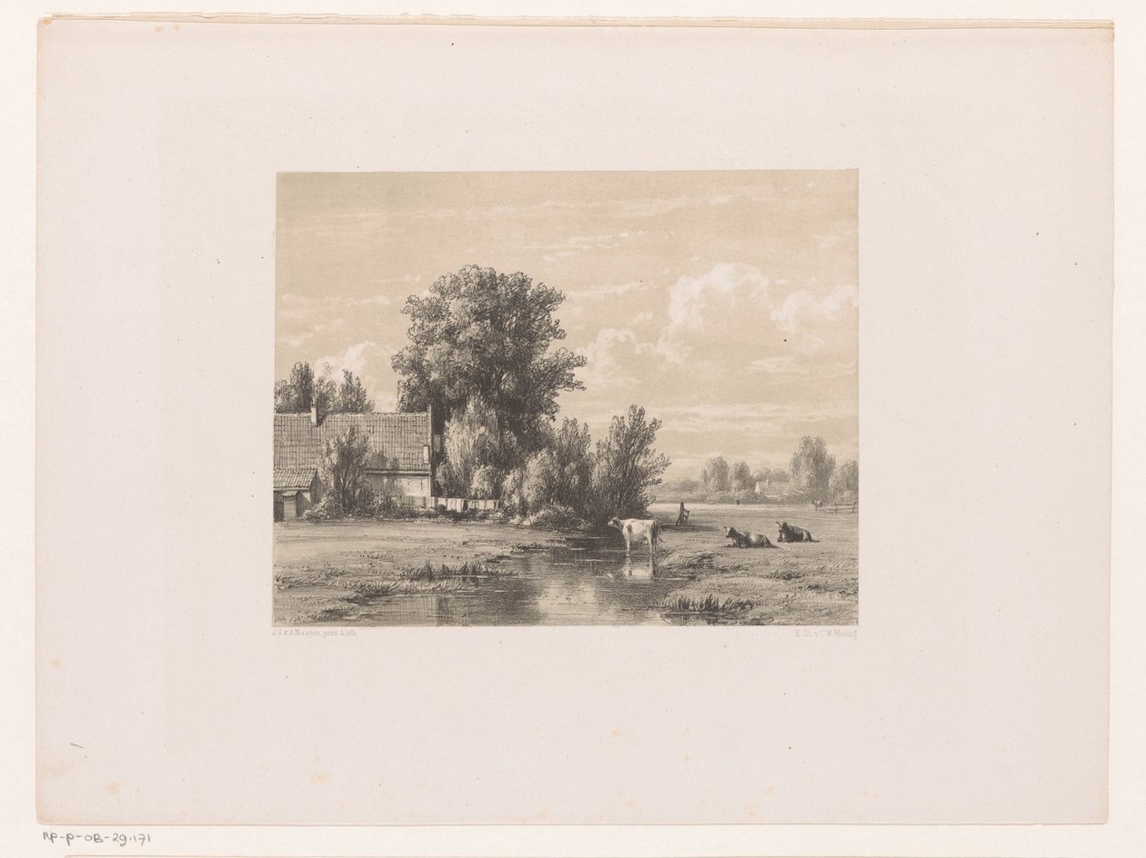 Landscape with Farm and Cow in the Water by Jacob Jan van der Maaten
