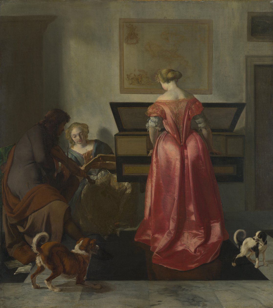Two Women and a Man making Music by Jacob Lucasz. Ochtervelt