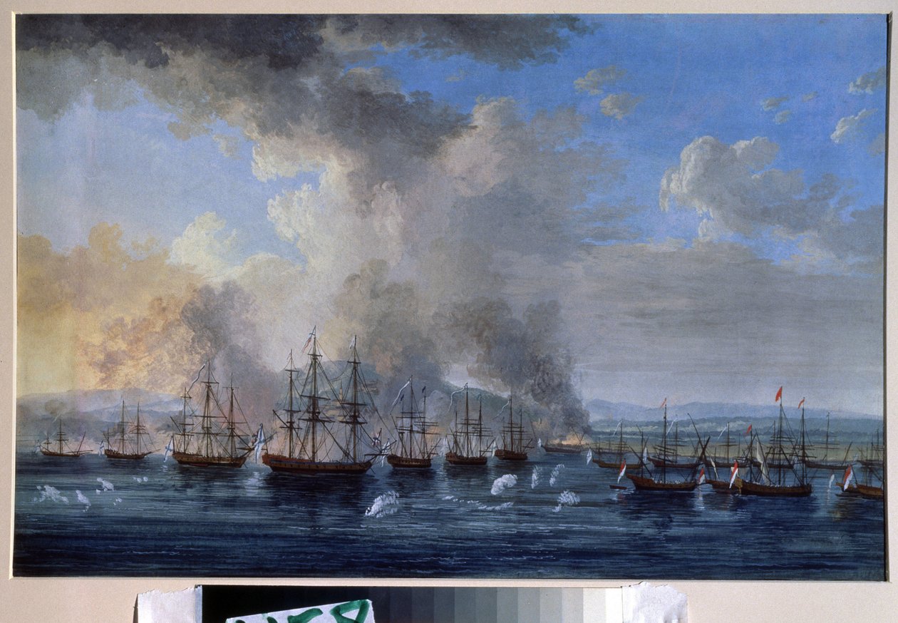 The Naval Battle of Damietta in 1770 by Jacob-Philippe Hackert