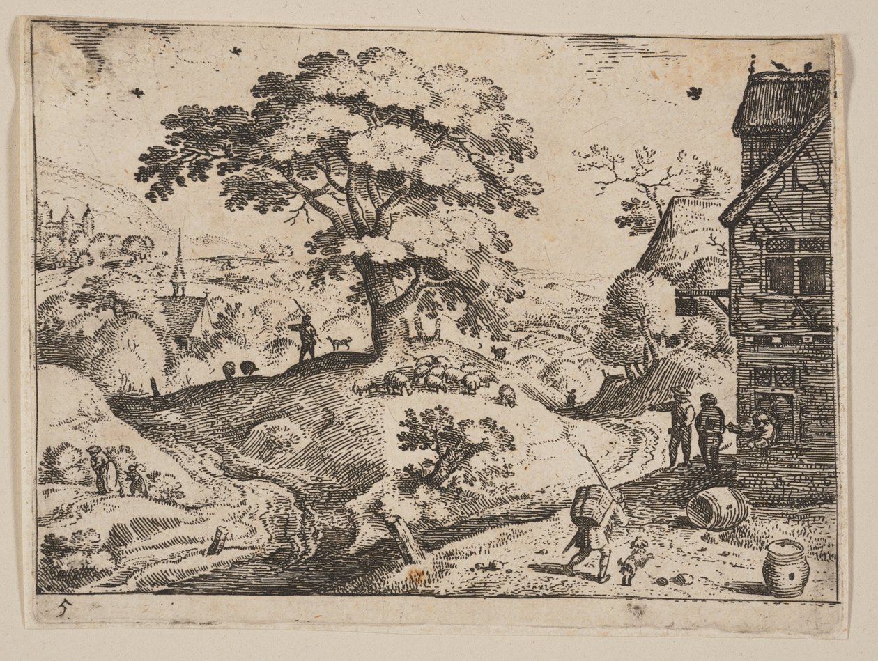 Inn to Right of Road before Village, from Landscapes by Jacob Savery I