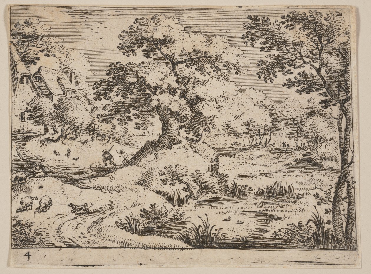 Path by a Swamp: Sheepdog and Sheep, from Landscapes by Jacob Savery I