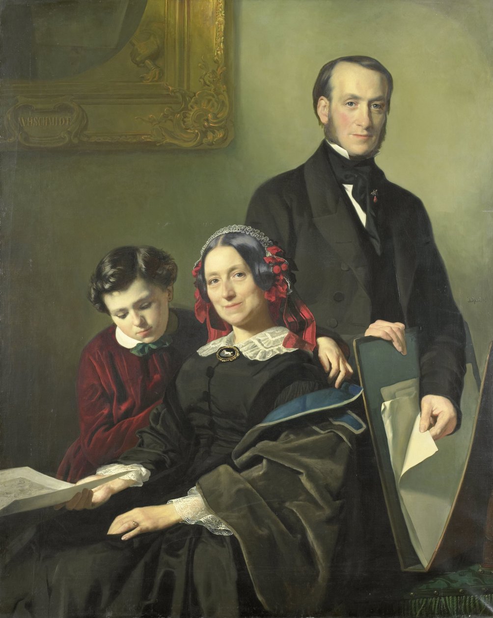 Mrs. A.J. Schmidt-Keiser, Widow of the Painter Willem Hendrik Schmidt (1809-49), the Teacher of Jacob Spoel, with her Brother J.N. Keiser and her Ten-Year-Old Son by Jacob Spoel
