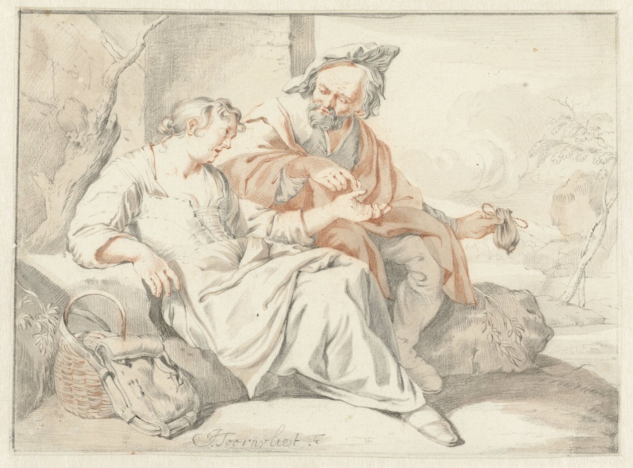 Seated Woman Receiving Money from a Man by Jacob Toorenvliet