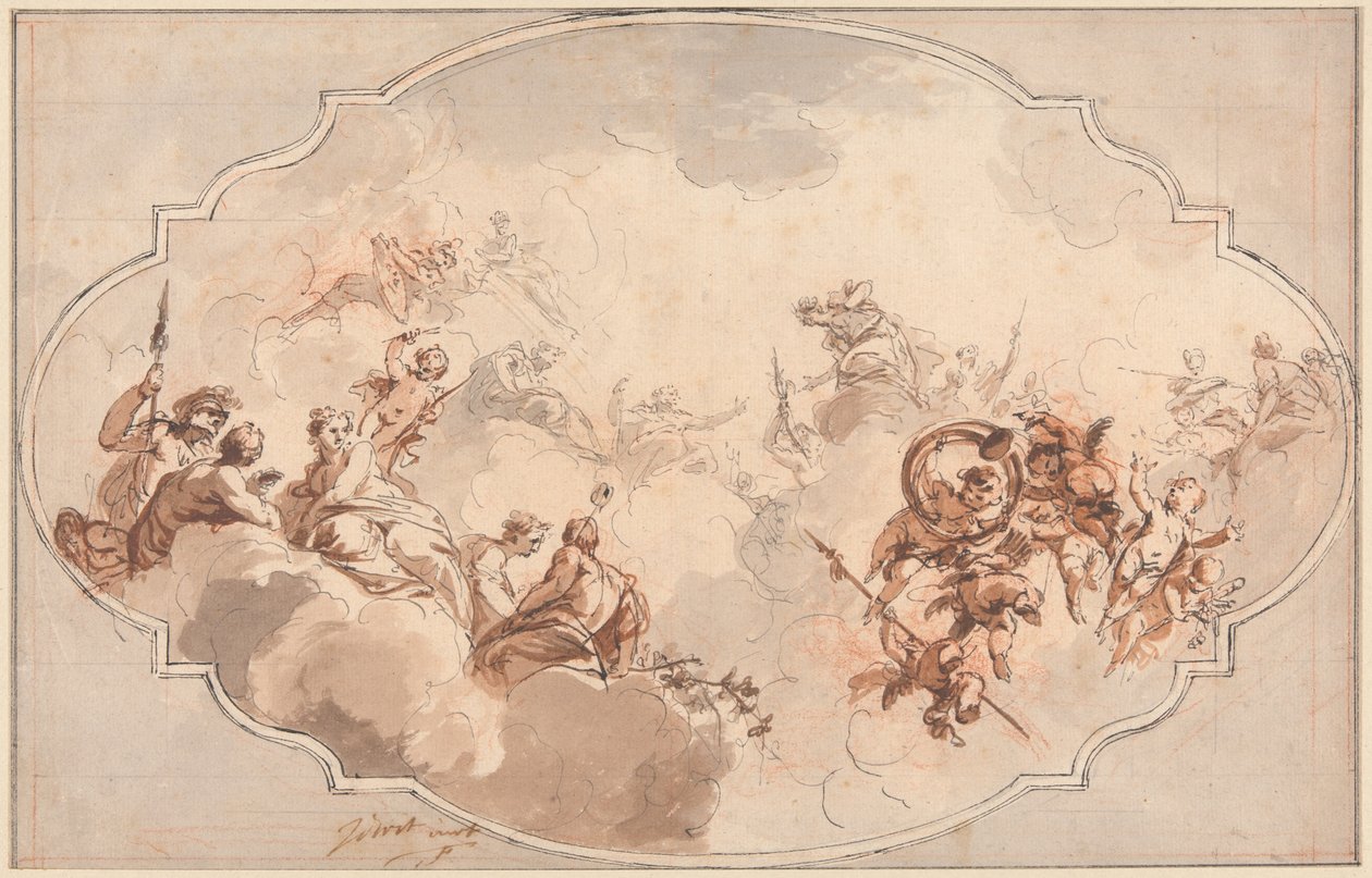 Design for a Ceiling: Apotheosis of Callisto or Diana (recto), and Sketch of Figures (verso) by Jacob de Wit
