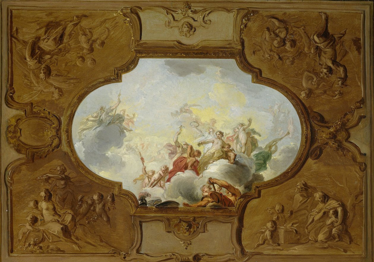 Design for a Ceiling Painting with the Apotheosis of Aeneas, in the Corners the Four Seasons by Jacob de Wit