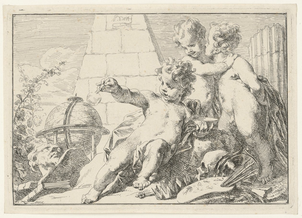 Three Genii at a Pyramid by Jacob de Wit